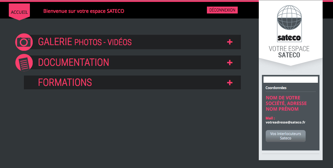 Acceuil espace client Sateco